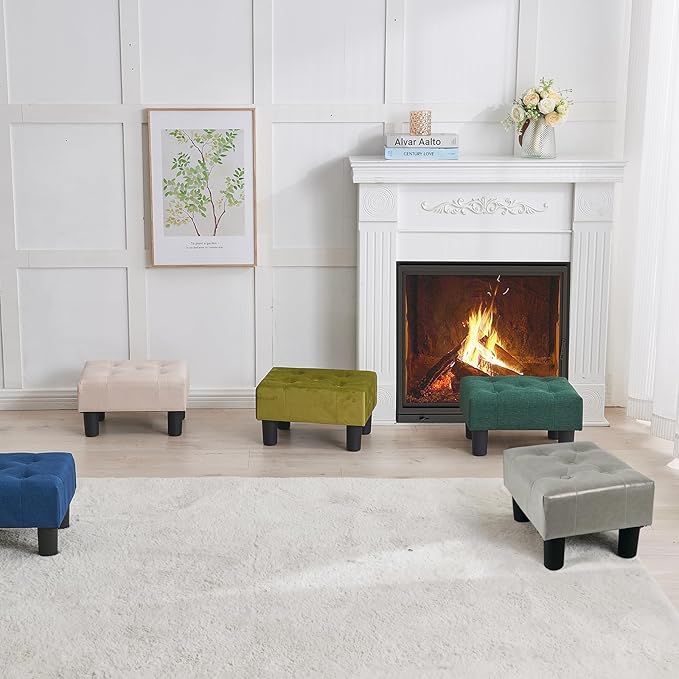 BRIAN & DANY Small Foot Stool, Leather Foot Stools with Legs, Stable Small Footstool for Living Room, Grey