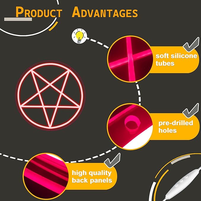Satanic Pentagram Neon Sign, Dimmable LED Gothic Pentagram Neon Light, USB Powered for Home Bedroom Dorm College Party Christmas Gifts(13 * 13in)