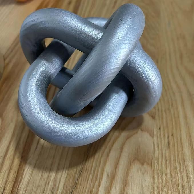 Wood Knot Decor -Coffee Table Decor Shelf Decor Table Books Hand Carved Home Decoration Boho Country Rustic Modern Shabby Chic Style 3 Link Wooden Knot Chain Link Decor (Silver)