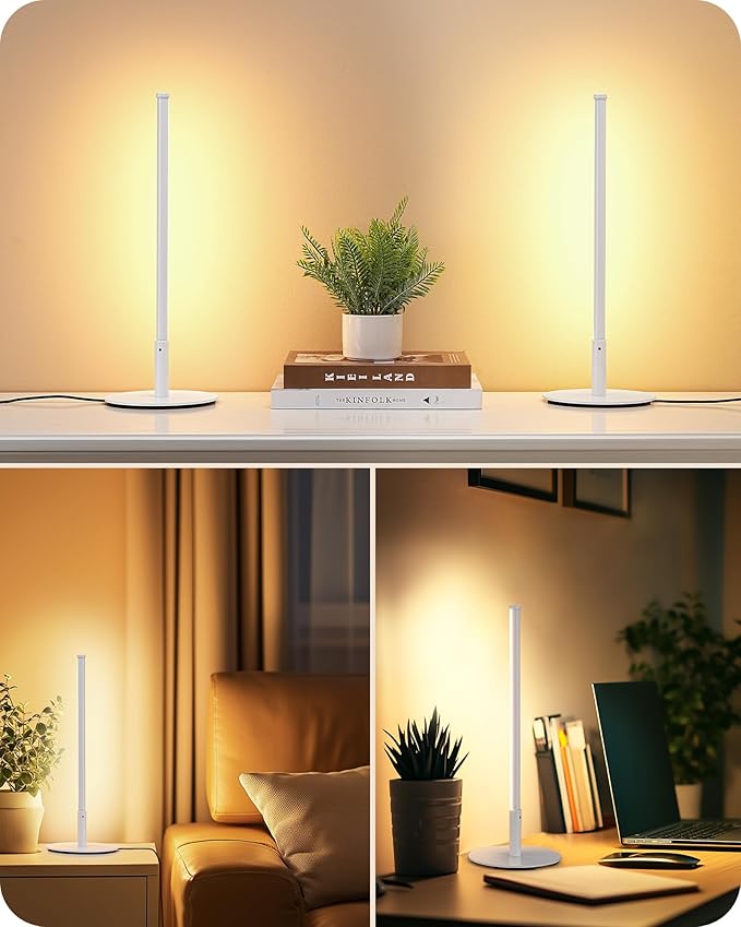 EDISHINE Upgraded LED Table Lamp, Dimmable Bedside Lamp, 3 Color Temperature, Power Cord Touch Switch Desk Lamp, Minimal Nightstand Lamp for Bedroom, Living Room, Gift, Metal Finish, Eye Caring, White