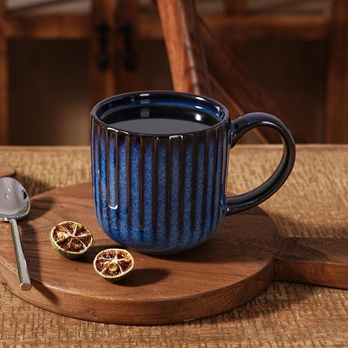 famiware Coffee Mugs Set of 4, Starlight 11 oz Mug Cup Set with Handle for Coffee, Tea, Cocoa, Milk -Ceramic Stoneware Mug Set, Nebulas Blue