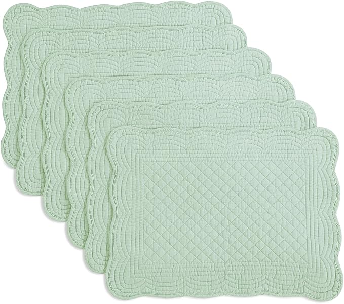 HOMBYS Quilted Placemats Set of 6 Washable-13x18 inches Rectangular Placemats for Kitchen Table-100% Cotton Fabric Rectangular Table Mats, (Sage Green)