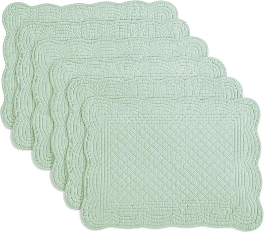 HOMBYS Quilted Placemats Set of 6 Washable-13x18 inches Rectangular Placemats for Kitchen Table-100% Cotton Fabric Rectangular Table Mats, (Sage Green)