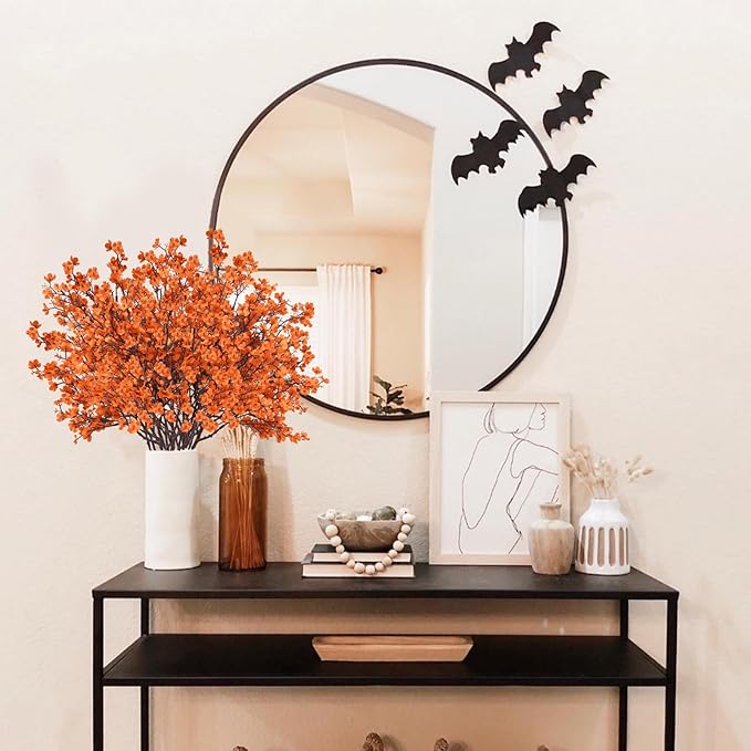 Uieke 6Pcs Artificial Fall Flowers Babys Breath Flower Bulk Fake Orange Silk Flowers Artificial Gypsophila Bouquet Floral for Home Festival Wedding Party Décor