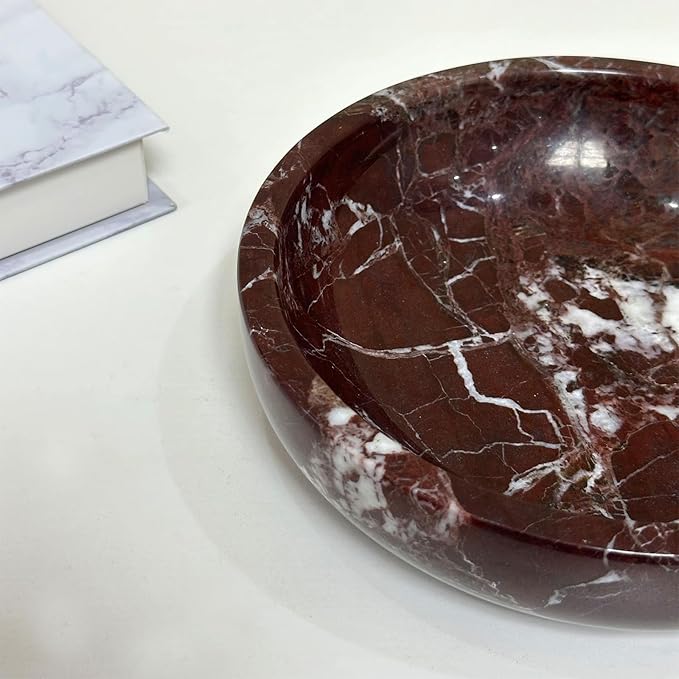 Large Decorative Marble Bowl, 7.87 inches,Natural Stone Round Bowl for Home Decor, Fruit, Nuts, Jewelry tray,Coffee Tables Centerpiece, Soap Serving (Purplered-7.87inch)
