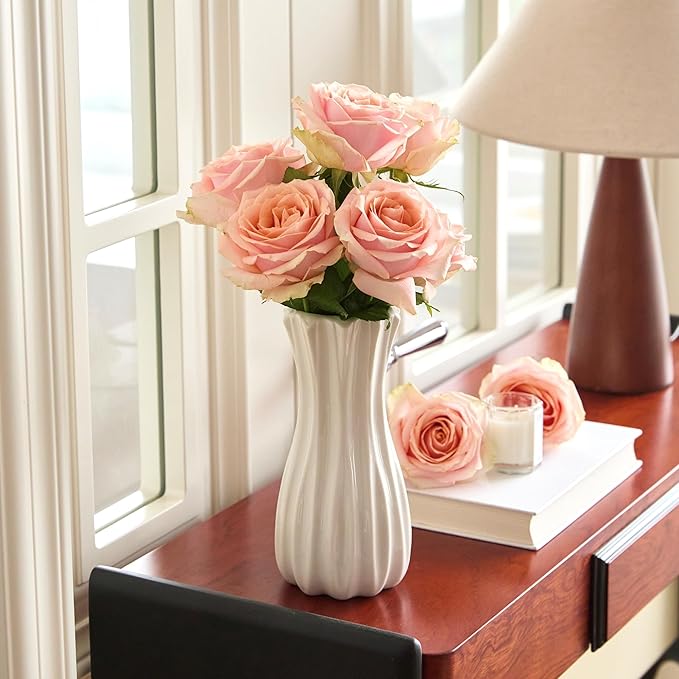 8 Inch White Ceramic Vase, Modern Flower Vases for Centerpieces Decorative Vase Home Decor, Minimalist Tall Vases for Bouquet Table Living Room Office Wedding Farmhouse Decor