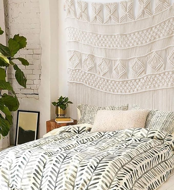 Macrame Wall Hanging Macrame Curtains Boho Door Curtain Panels Handmade Wall Art Home Wall Décor,52"x 57"