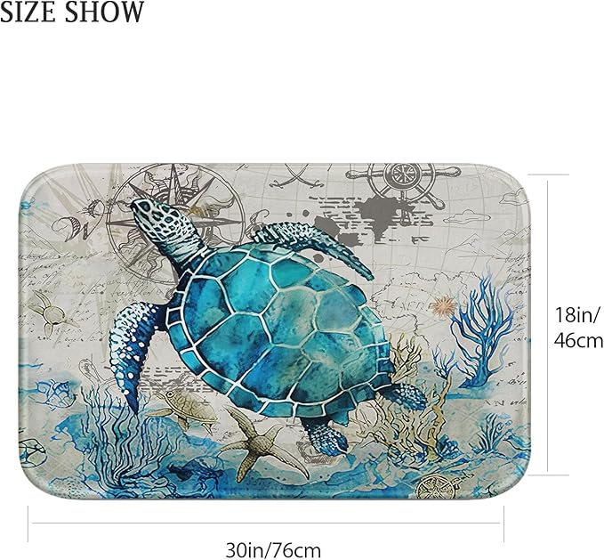 Britimes Bath Mat for Bathroom, Blue Turtle Washable Cover Floor Rug Carpets Floor Mat Bathroom Decorations 18x30 Inches for Kitchen Bedroom Indoor
