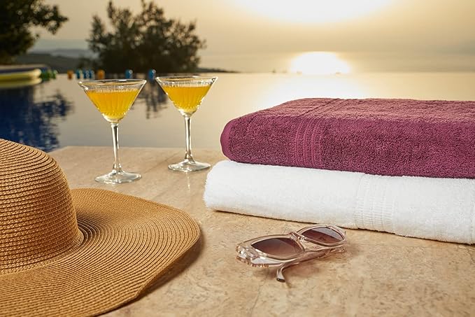 HOMELOVER 4 Piece Luxury Bath Towel Set - 100% Organic Cotton, 500 GSM, Hotel Quality, Highly Absorbent, Soft & Quick Drying Bathroom Towels for Showering, Washing & Guests (Plum Purple)
