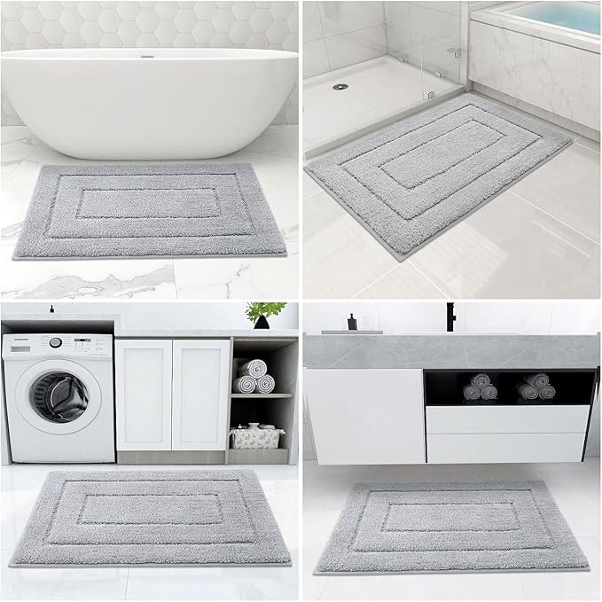 Buganda Bathroom Rugs, 44" x 24", Soft and Absorbent Microfiber Bath Rugs, Non-Slip Shaggy Shower Carpet, Machine Wash Dry Bath Mats for Bathroom Floor, Tub and Shower, Grey