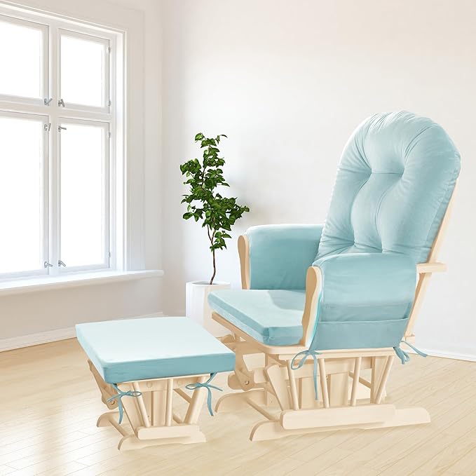 5 PCS Velvet Glider Rocker Replacement Cushions with Side Storage Pocket, Thickened & Supportive Cushions Set for Indoor Nursery Rocking Chair, Blue