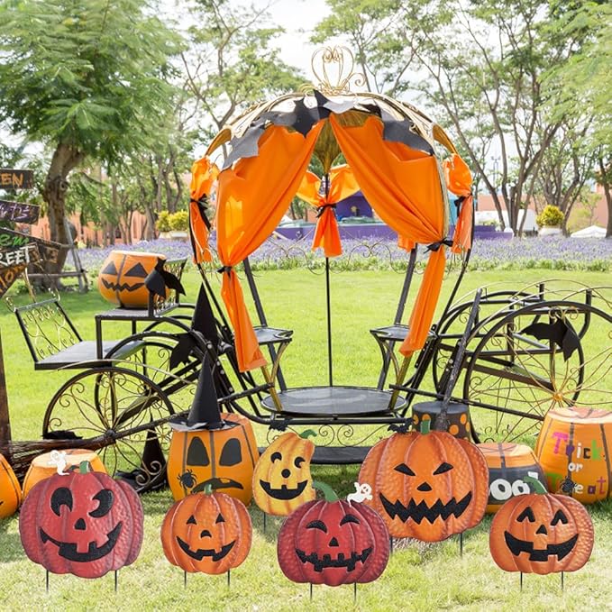 Hogardeck Outdoor Halloween Decorations - 2PCS 36" Decorative Garden Stakes with Pumpkins, Jack O Lantern Metal Yard Signs for Garden, Lawn, Patio Decor