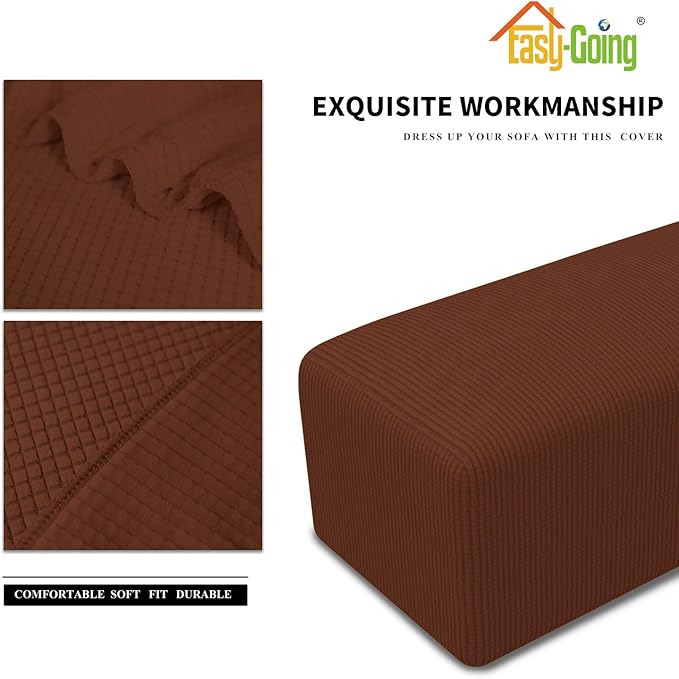 Easy-Going Stretch Ottoman Cover Folding Storage Stool Furniture Protector Soft Rectangle slipcover with Elastic Bottom (Large, Coffee)