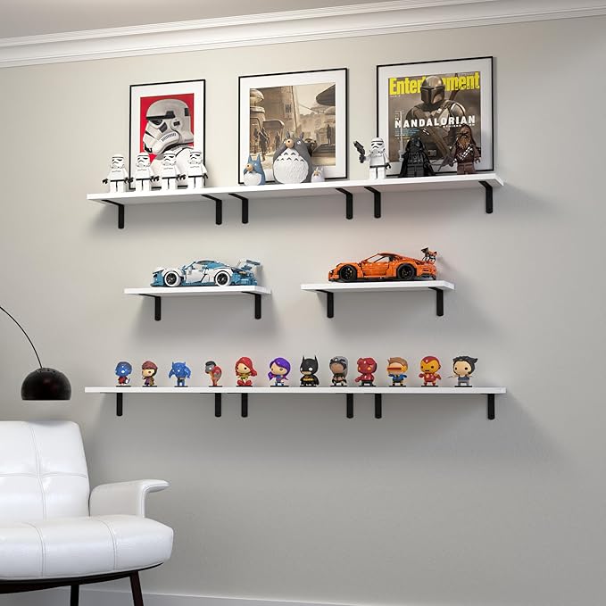 Floating Shelves, 8 Sets Wall Shelves, Wooden Floating Shelves for Bedroom Wall Décor, Wall Mounted Floating Bathroom Shelf for Storage, Floating Book Shelf Living Room – White