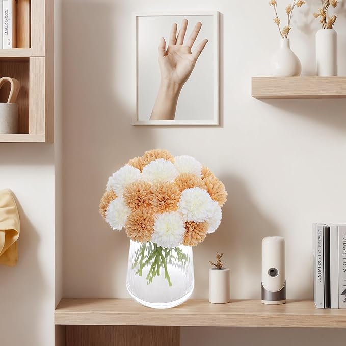 Kimura's Cabin20 Fake Chrysanthemum Flower Artificial SilkFlowers Ball Flowers for Spring Wedding Arrangements Home Decor Indoor Floral Arrangement Table Centerpiece (White Champagne)
