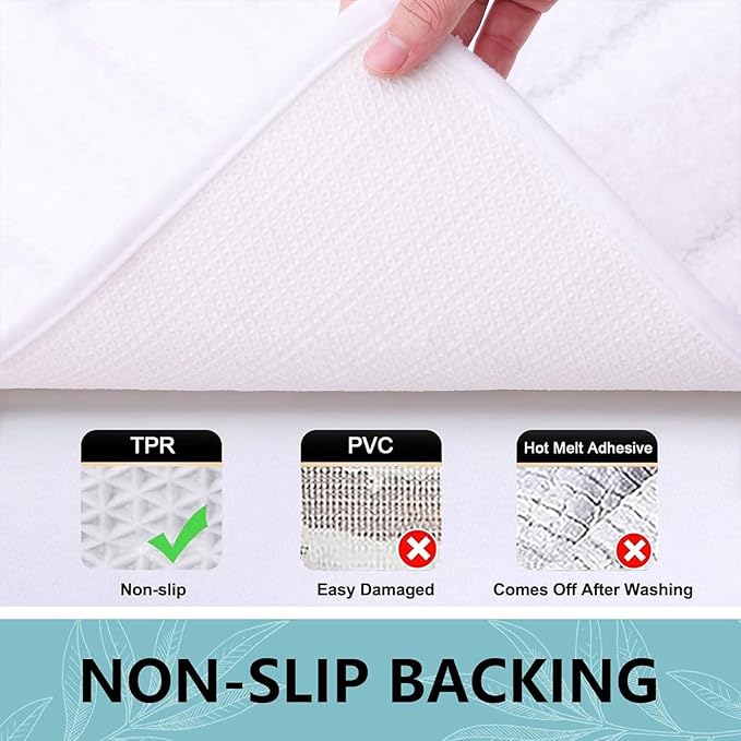 Buganda Bathroom Rugs, 30" x 20", Soft and Absorbent Microfiber Bath Rugs, Non-Slip Shaggy Shower Carpet, Machine Wash Dry Bath Mats for Bathroom Floor, Tub and Shower, White