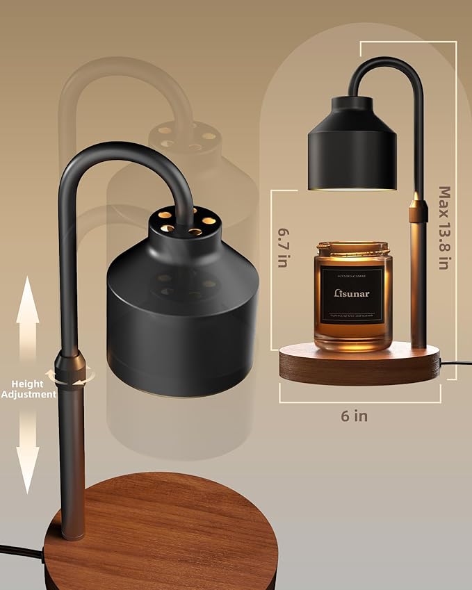 Electric Candle Warmer Lamp Black, Candle Lamp Warmer with Timer, Wax Warmer Lamp Candle Warmer for Jar Candles, Adjustable Height Candle Light Warmer with 2 Bulbs