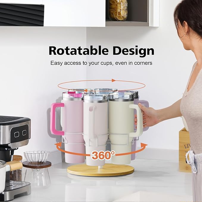 Water Bottle Organizer for Stanley 40 oz, Rotating Stanley Cup Organizer Holder, Tumbler Organizer Holder, Stanley Cup Accessories, Easy to Install, Natural๏ผPatented Product๏ผ