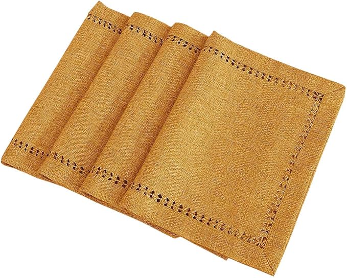 Grelucgo Set of 4 Handcrafted Solid Mustard Gold Color Dining Table Place-mats, Double-Hemstitched, Rectangular 12 x 18 Inch