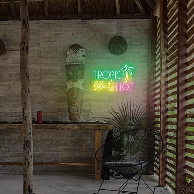 Tropic Like It's Hot Neon Sign, Neon Signs for Wall Decor, Dimmable Led Signs for Bedroom, Light Up Signs for Bar Hawaii Aloha Tiki Beach Luau Themed Poor Summer Party Decorations