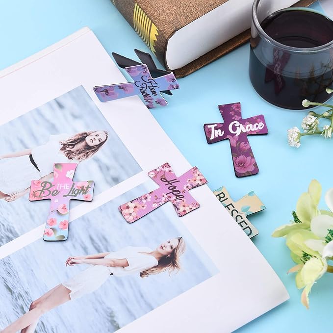 Outus 96 Pieces Magnetic Christian Religious Cross Bookmark Religious Bible Verses Bookmarks Magnetic Page Clips for Women Student School Reading Gifts, 16 Styles (Floral Style)