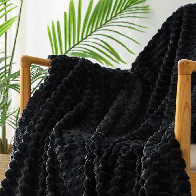 Exclusivo Mezcla Queen Size Soft Fleece Blanket, 90x90 Inches Stylish Jacquard Velvet Blanket for Bed, Fuzzy Cozy Lightweight for All Season, Black