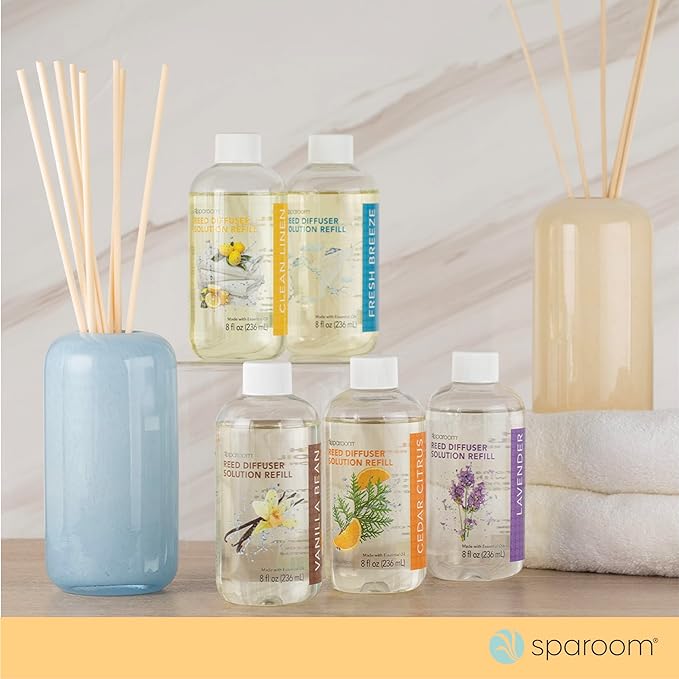 SpaRoom Reed Diffuser Oil Refill – Cedar Citrus Scent, 8oz Bright and Earthy Blend with Lemon Essentials, Invigorating Aroma for Home, Spa, or Office, Long Lasting Fragrance Solution