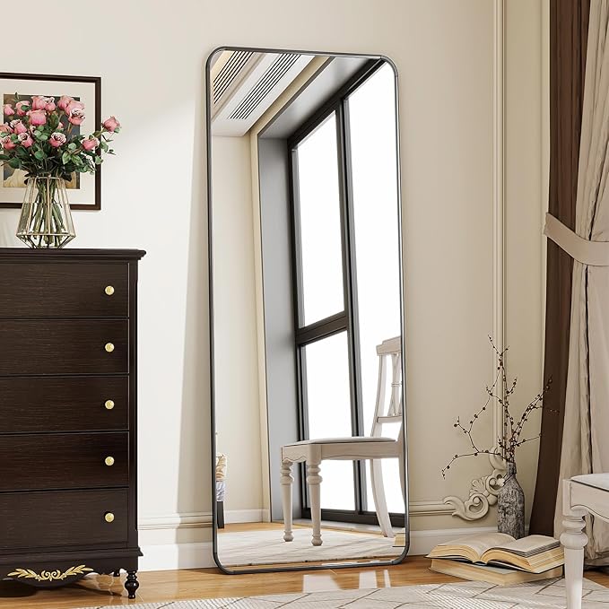 BEAUTYPEAK Black Full Length Mirror, 66"x23" Rounded Corner Floor Mirror Standing Hanging or Leaning Against Wall, Suitable for Dressing Room or Bedroom