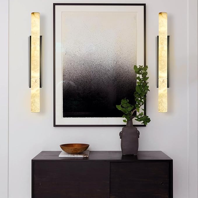 Bronze Alabaster Wall Sconces, 36" Large Marble Wall Sconce, Hardwired Black Wall Sconces Interior, Stone Wall Sconce Dimmable, Alabaster Wall Lamp for Living Room, Bathroom, Bedroom, Hallway-Upgraded
