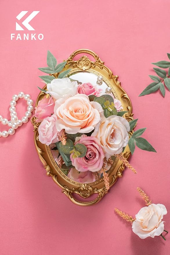 FANKO Rose Artificial Flowers Combo for DIY, Fake Pink Rose Artificial Silk Flowers with Greenery, Real Looking Artificial Faux Flowers for Wedding, Table Decoration, Centerpieces, Party, Home Décor