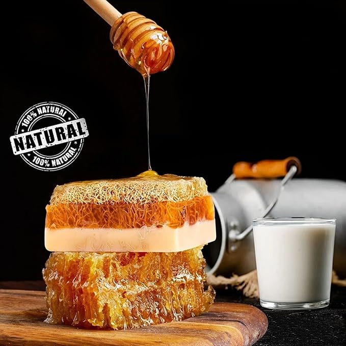 Natural Handmade Donkey Milk & Honey Soap Bar With Pumpkin Fiber 120gr | Anti Ageing | Anti Wrinkle | Effective For Acne And Eczema
