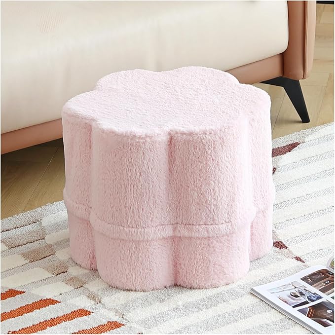 Tiita Floral Pouf Ottoman, Foot Stools Ottoman with Foam Chunk Filling, Puff Foot Rest for Couch, Living Room, Kids Room, Pink