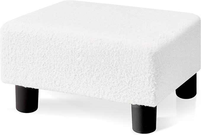 BRIAN & DANY Small Foot Stool Ottoman, Footstool with Legs, Teddy Velvet Foot Rest for Living Room, Bedroom and Office, White