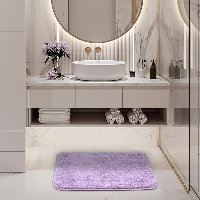 ROSMARUS Shaggy Non Slip Bath Mat, 20" X 32", Soft Comfortable Shower Mat for Floor & Tub, Fluffy Plush PURPLE
