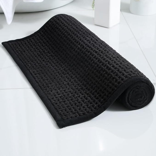 Washable Bathroom Rugs: 47x20 Black Runner Bath Mat – Non Slip Chenille Bathmat for Bathroom Floor & Shower