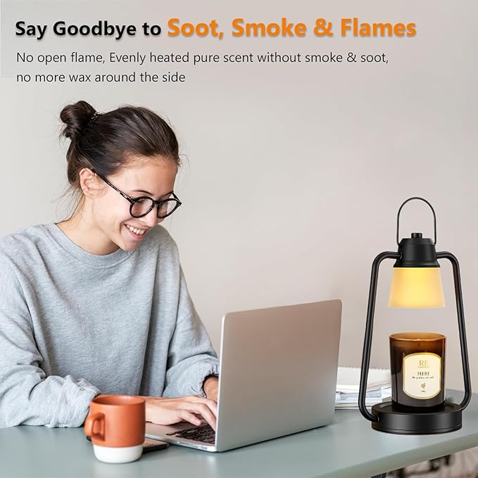 MAOYUE Candle Warmer Lamp Dimmable Timer, Electric Wax Warmer Lamp for Jar Candles, Vintage Candle Lamp Warmer with 2 Bulbs, House Warming Gifts New Home Decor, Birthday Gifts for Women Mom Black