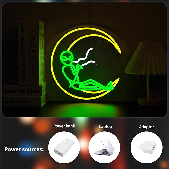 Alien Moon Neon Sign for Wall Decor Led Neon Signs Light Up Sign Room Decor Neon Lights Sign USB Powered