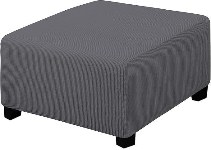 Easy-Going Stretch Square Ottoman Cover Folding Storage Stool Furniture Protector Soft Slipcover with Elastic Bottom (30x30x15inch, Grey)
