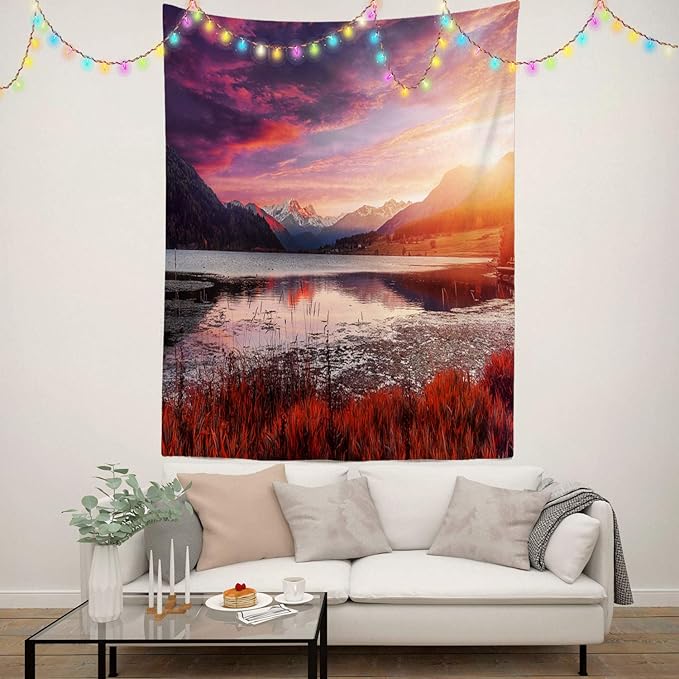 BaoNews Rose Madder Natural Redwood Trees Tapestry,Landscape Lake Large Wall Hanging Polyester Tablecloths Tapestry Bedroom Room Living Room Dorm 59 1 x 39 4 Inches