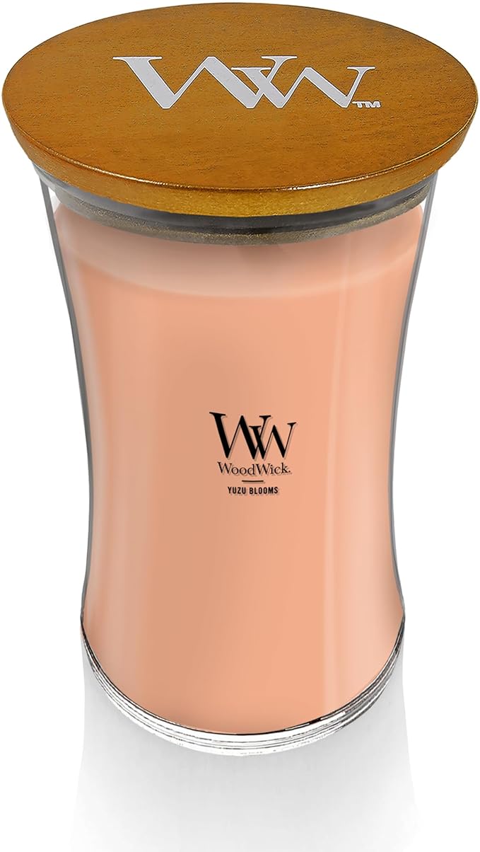 WoodWick Yuzu Blooms Scented Large Hourglass Candle, Crackles as it burns, Up to 180 hrs burn time, Perfect for gifting or home décor, 21oz