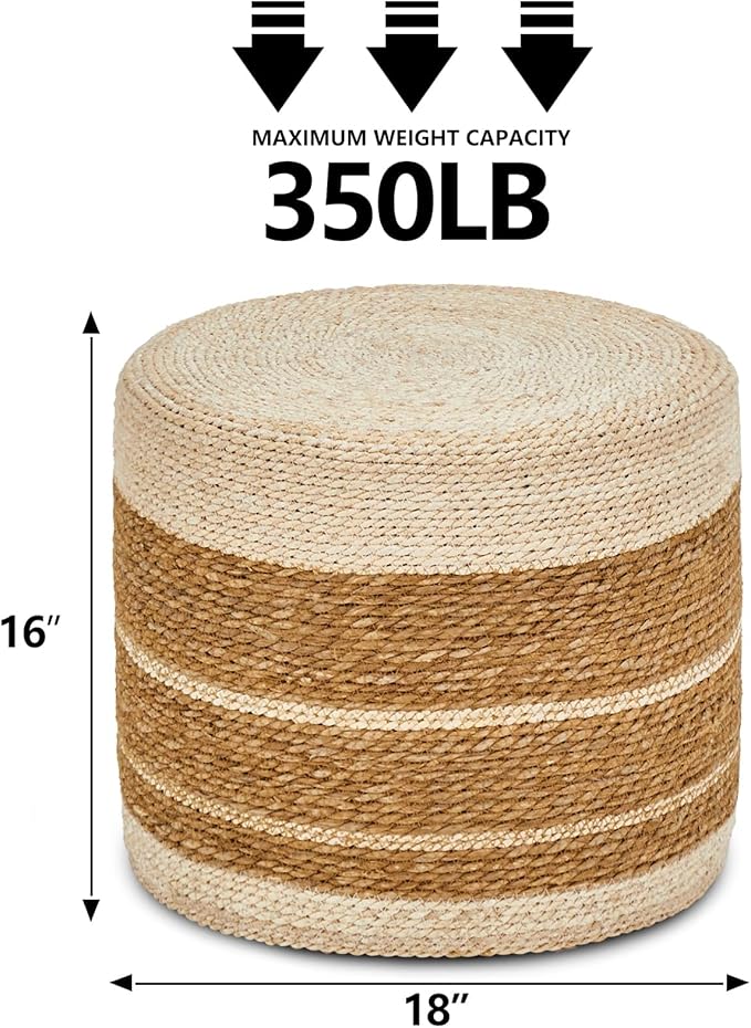 Cplxroc Ottoman Poof, Natural Seagrass Poufs, Hand Weave Round Footstool, Pouffe Accent Chair, Home Decorative Seat, Boho Deco Floor Chair for Living Room, Bedroom (18inch 68LG)
