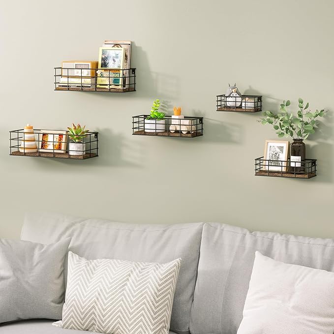 Fixwal Hanging Floating Shelves, 5 Sets of Wall Mounted Shelves for Wall Storage, Wall Shelf for Bathroom, Living Room, Bedroom, Kitchen(Carbon Black)
