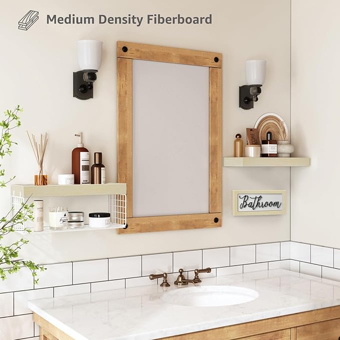 QEEIG Bathroom Shelves Over Toilet - Paper Storage Wall Mounted Farmhouse Decor Decorations Aesthetic Décor Sign Small Floating Shelf 2+1 Set 16 inch, Natural (020NW)