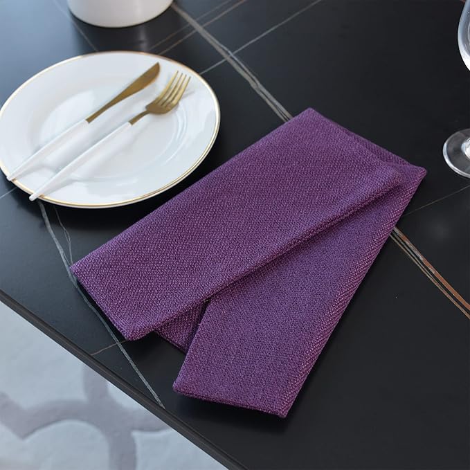 4 Piece 12 x 18 inch Soft Faux Linen Place Mats Heat Resistant Dining Table Place Mats Cloth Kitchen Table Mats 12x18 Dark Purple