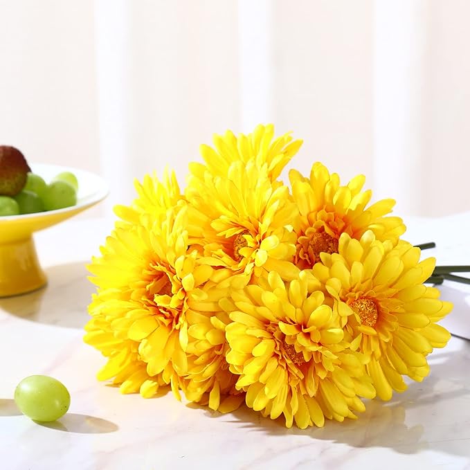 TOPIA Artificial African Daisies Flowers African Daisy Silk Flowers Artificial Gerbera Daisies Pack of 10 (Yellow)