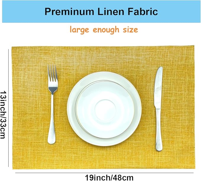 Weabetfu Cloth Placemats Set of 4 Heat Resistant Dining Table Placemmats Cotton Linen Machine Washable Kitchen Table Mats Wrinkle Free Thick Fabric Place Mat,Easy to Clean,13"x19"