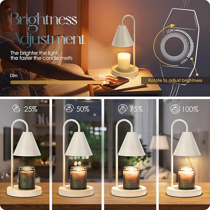 Candle Warmer Lamp,Electric Candle Warmer with Dimmable Light,Scented Wax Melter,No Smoke,Compatible with Various Jar,with 2 Light Bulbs,Home Decor-Milk Coffee