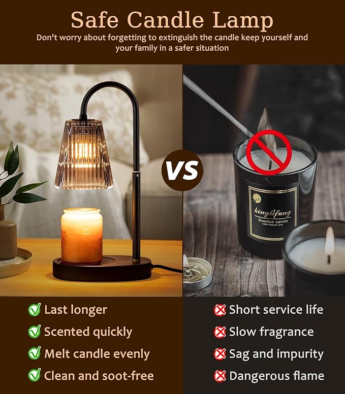 Glass Lamps Candle Warming Candle Warmer Lamp with Timer Electric No Flame Scented Candles Wax Warmers for Jar Candles Burner Adjustable Height Dimmable Light Modern