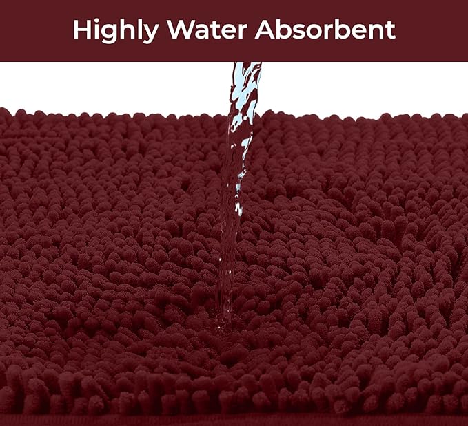 LuxUrux Bathroom Rugs Sets 2 Piece: Quick Dry, Soft Plush Anti-Slip, Super Absorbent. Includes Rectangular (31x20 inches) & U-Shaped Toilet Mat (20x20 inches) | Burgundy