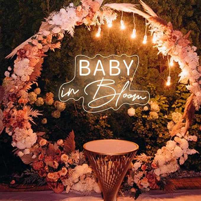Baby In Bloom Neon Sign Baby shower Welcome Neon Light Warm White LED Light up Signs for Bedroom Boys Girls Room Club Bar Shower Backdrop Party Decorations
